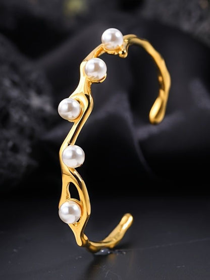 Pearl Sculptural Adjustable Cuff – 18K Gold | Anti-Tarnish Bracelet