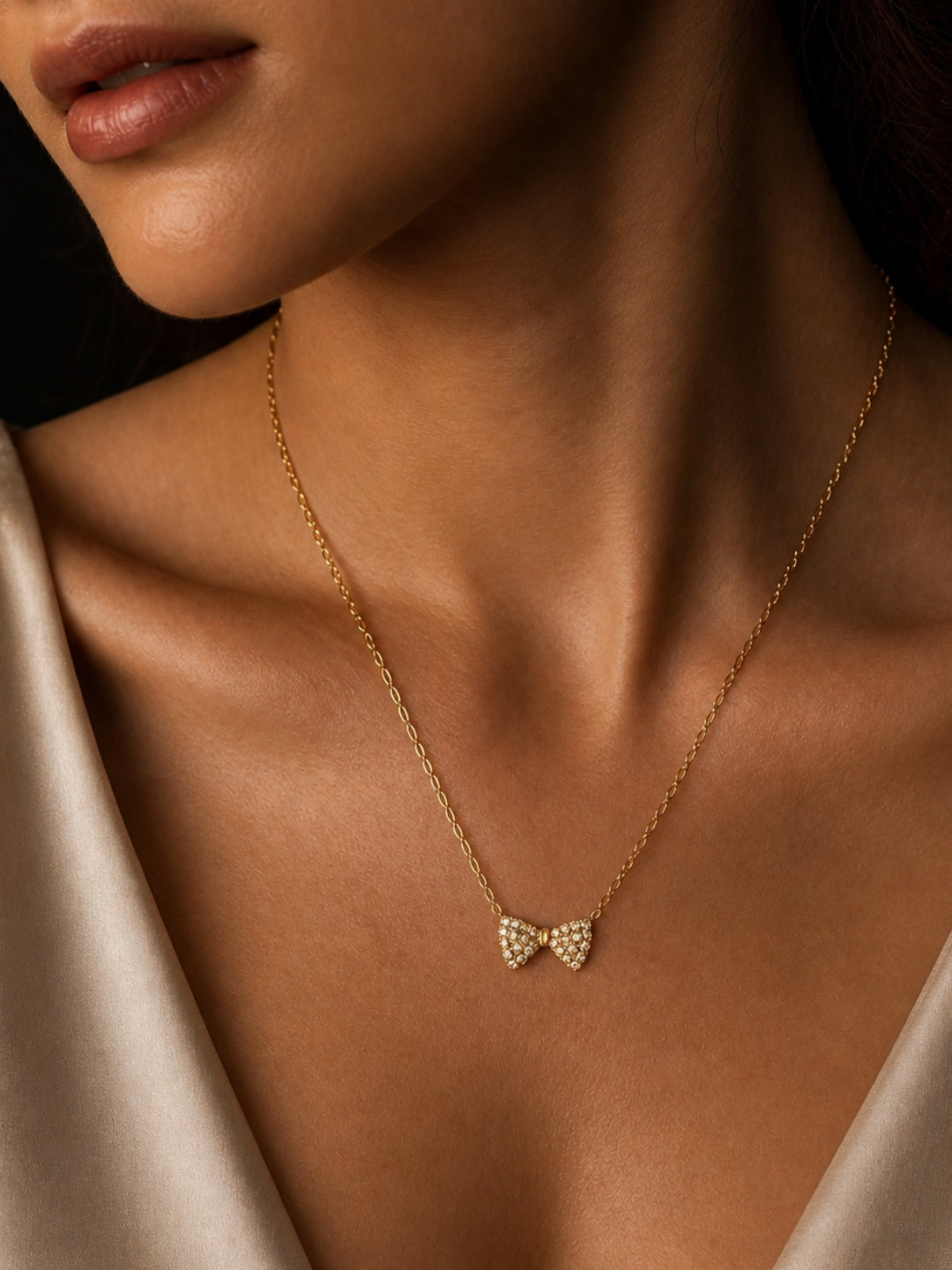 Tiny Bow CZ Pendant Necklace – 18K Gold Plated Anti-Tarnish