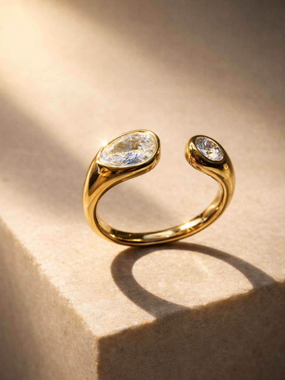 Solitaire Duo Blob Ring – 18K Gold Plated CZ Adjustable Ring