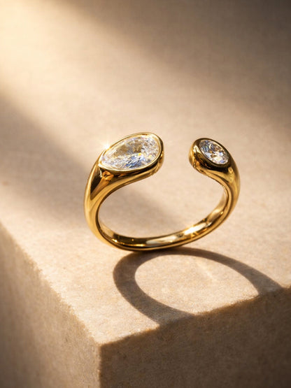 Solitaire Duo Blob Ring – 18K Gold Plated CZ Adjustable Ring
