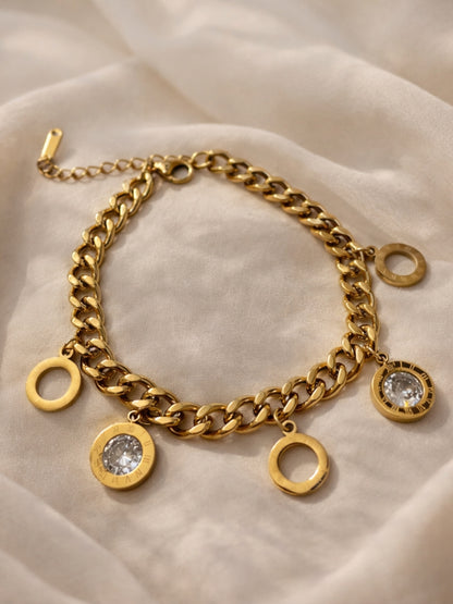 18K Gold Cuban Chain Roman Drop Charm Bracelet | Anti-Tarnish