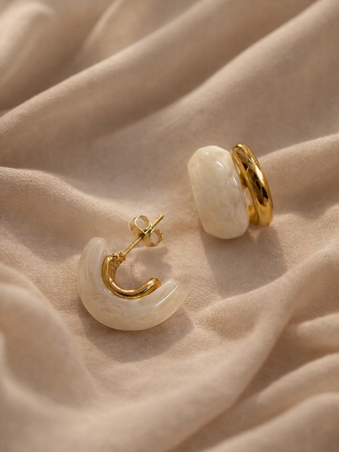 Beige Resin Gold Stud Earrings | 18K Gold Plated Everyday Studs