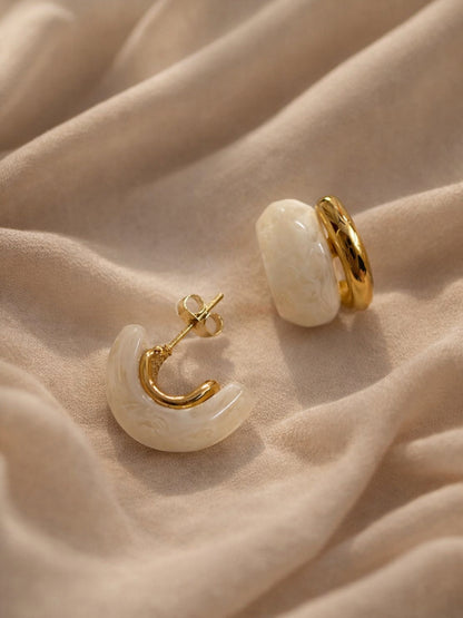 Beige Resin Gold Stud Earrings | 18K Gold Plated Everyday Studs