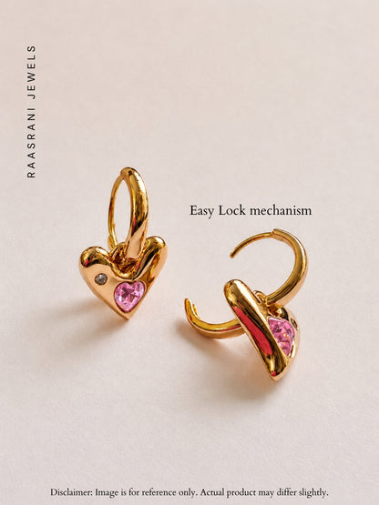Rosé Heart Charm Hoop Earrings, 18K Rose Gold-Plated