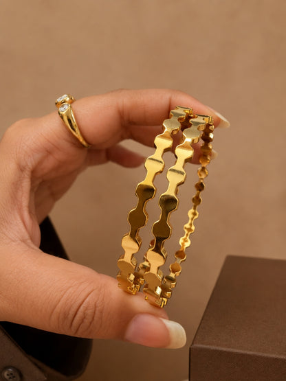 18K Gold Hexa Bead Stackable Bangles Pair | Anti Tarnish (2.6)