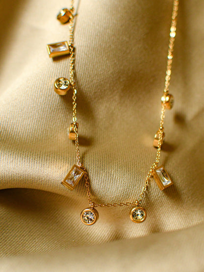 Golden Studded Charms Necklace – 18K Gold, Cubic Zirconia