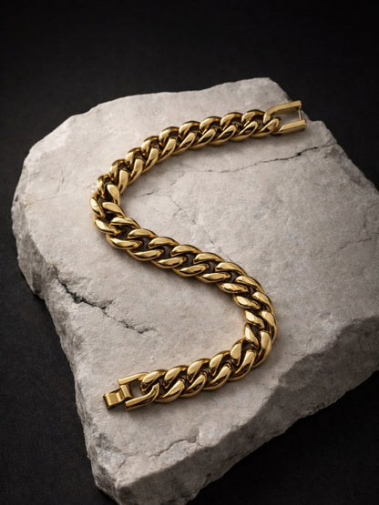 18K Gold Plated Cuban Link Bracelet for Men | Thick Stainless Steel