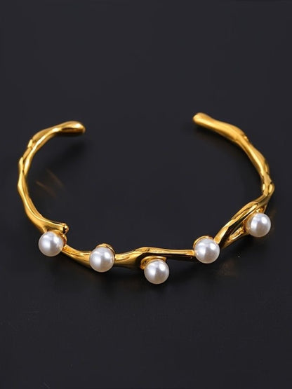 Pearl Sculptural Adjustable Cuff – 18K Gold | Anti-Tarnish Bracelet