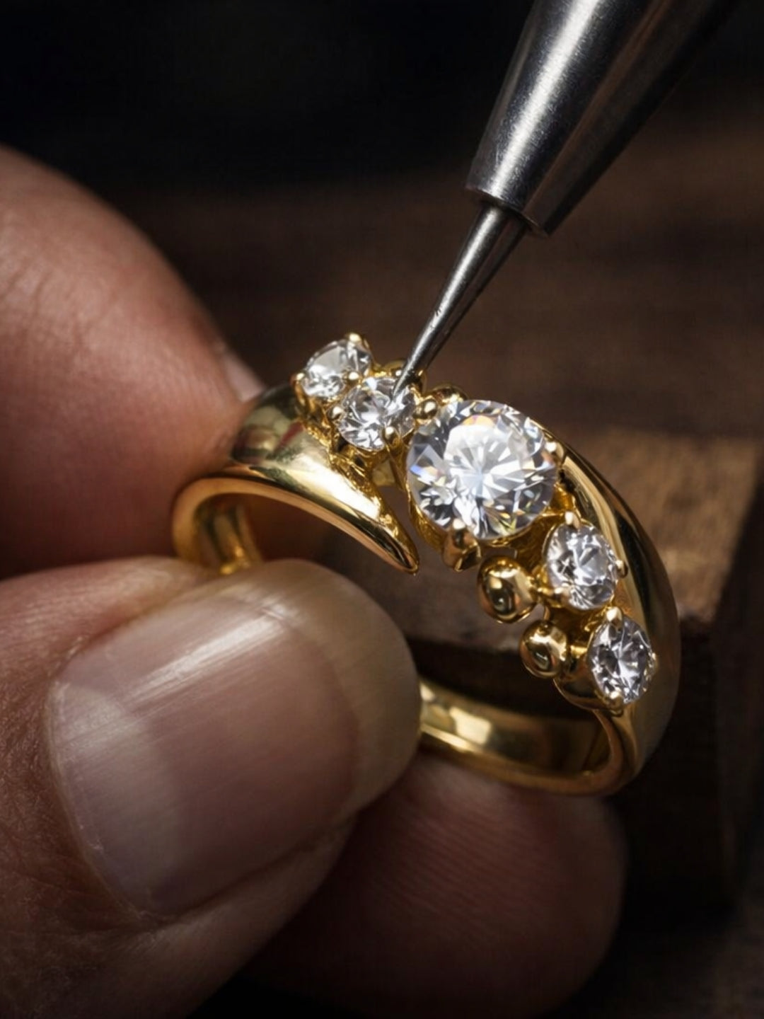 Diagonal Solitaire CZ Ring – 22K Gold Plated Statement Ring