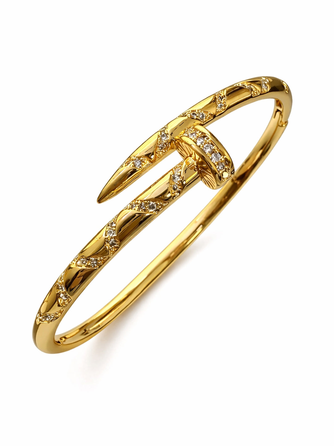 18K Gold Plated Spiral Nail Cuff Bracelet with CZ | Anti-Tarnish