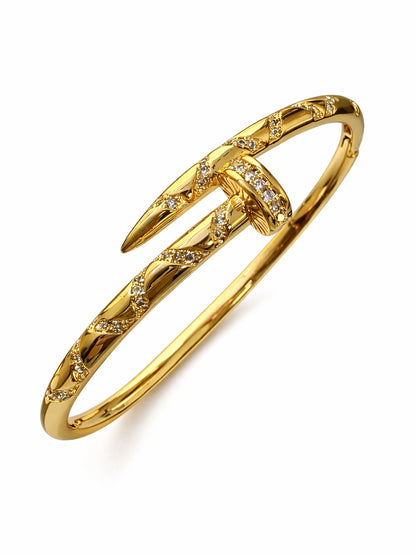 18K Gold Plated Spiral Nail Cuff Bracelet with CZ | Anti-Tarnish