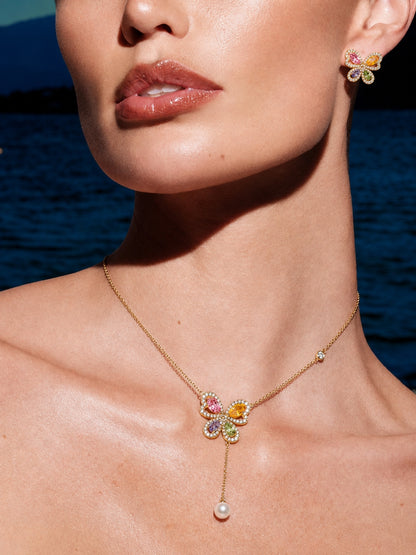 Farfalla Multicolor Pavé Necklace & Earring Set, 18K Gold-Plated