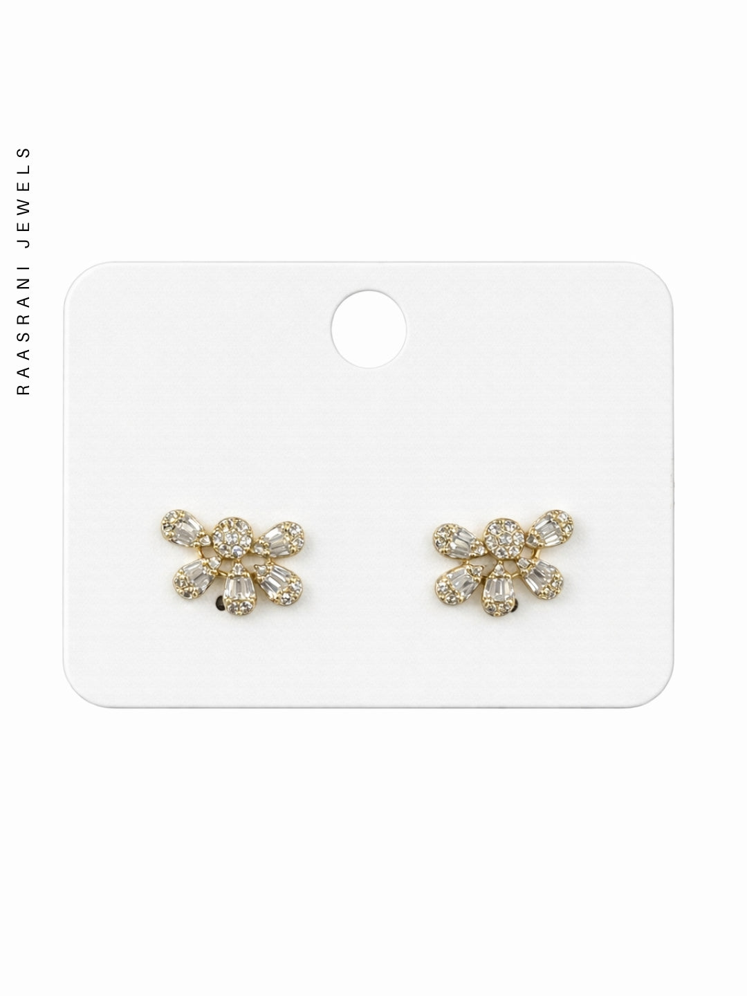 Half Floral Gold Stud Earrings with AD Stones | Everyday Wear