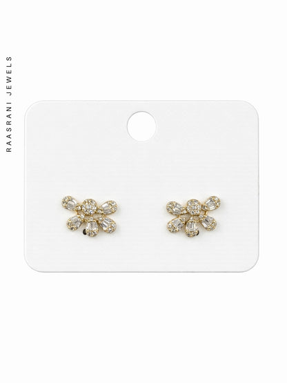 Half Floral Gold Stud Earrings with AD Stones | Everyday Wear