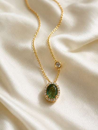 Pino Green Oval Halo Necklace & Earring Set, 18K Gold-Plated