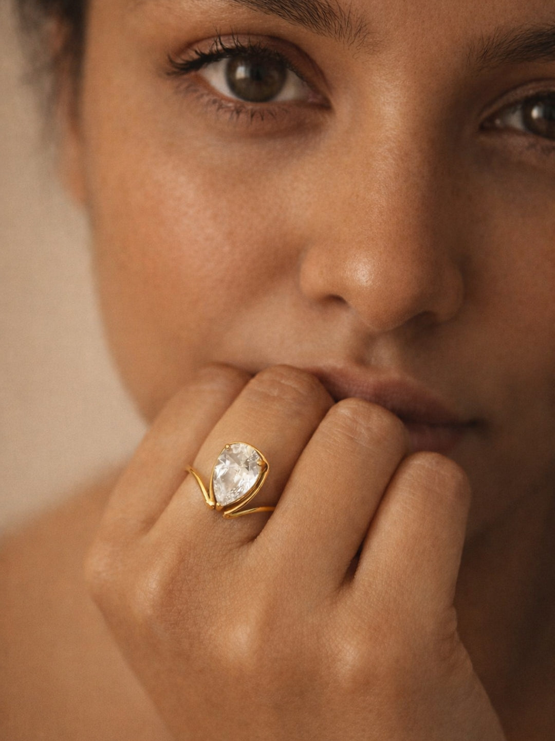 Marquise CZ V Ring – 18K Gold Plated Stainless Steel Statement Ring