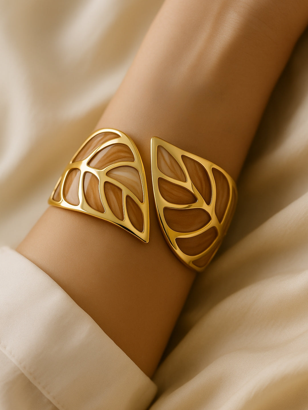 Leaf Enamel Broad Bracelet | 18kt Gold Plated, Anti-Tarnish Jewelry