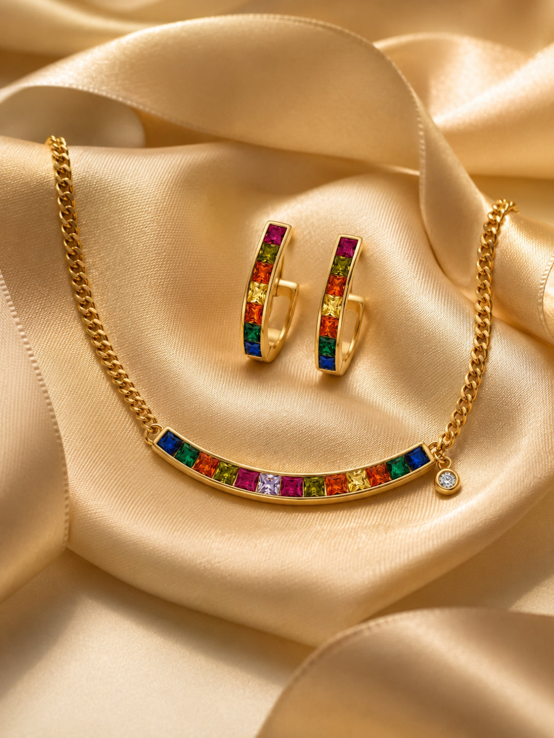Spettro Rainbow Bar Necklace & Huggie Hoop Set, 18K Gold-Plated