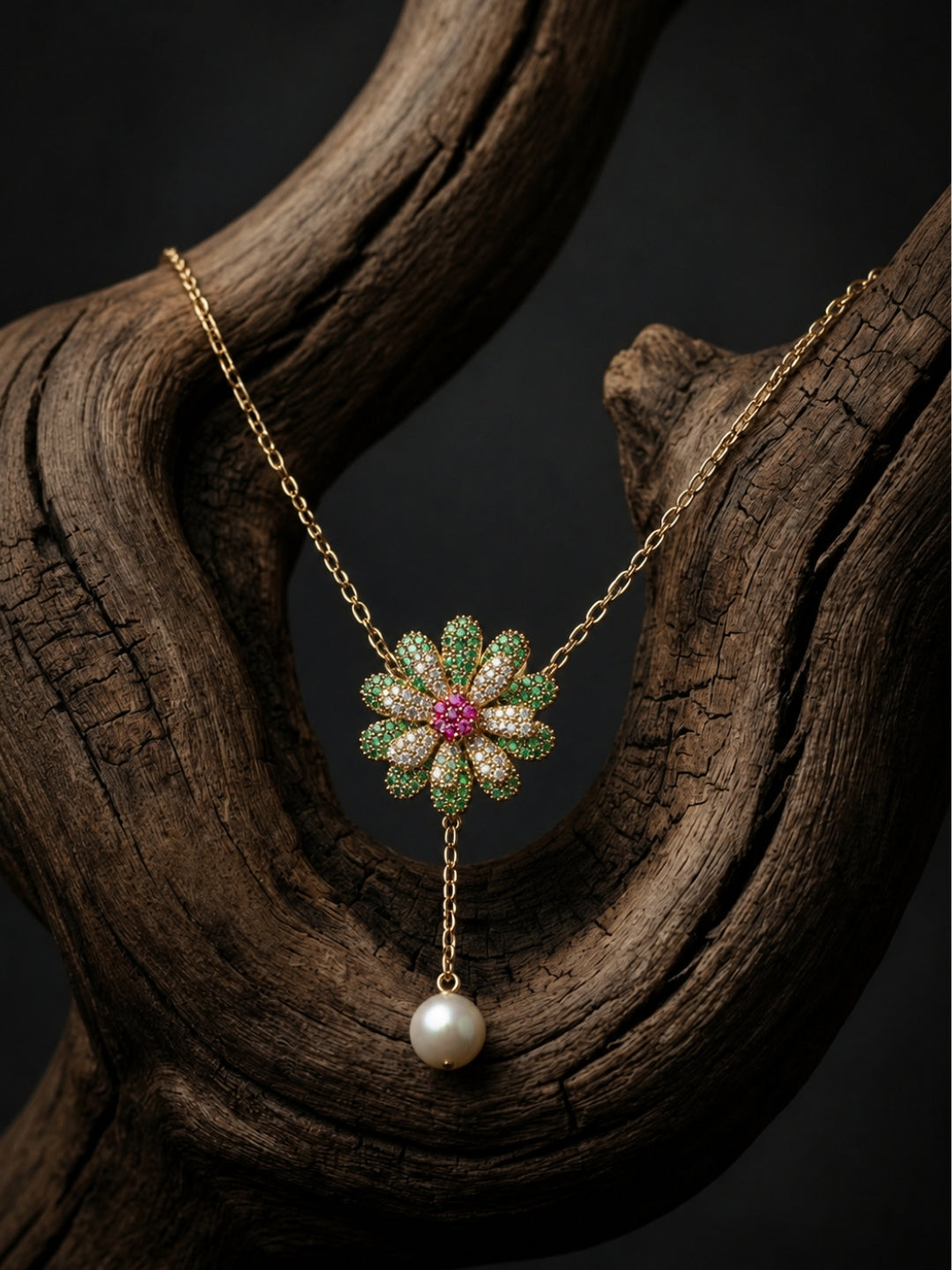 Margherita Floral Pearl Drop Necklace & Earring Set, 18K Gold-Plated
