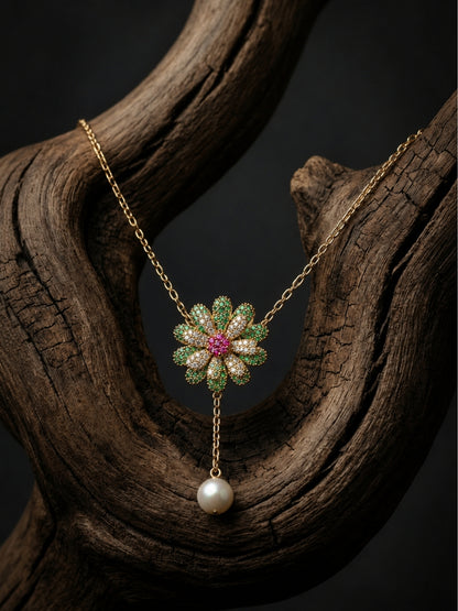 Margherita Floral Pearl Drop Necklace & Earring Set, 18K Gold-Plated