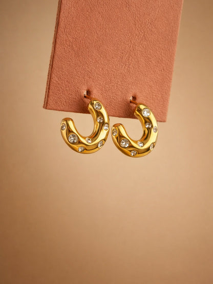 Sculptural CZ Studded Gold Hoop Earrings | Anti Tarnish Everyday Hoops