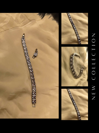 Silver Square Stone Tennis Bracelet