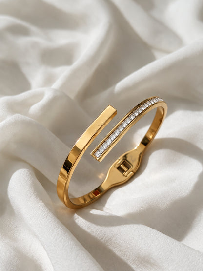 White CZ Gold Plated Cuff Bracelet -18KT Gold Plated