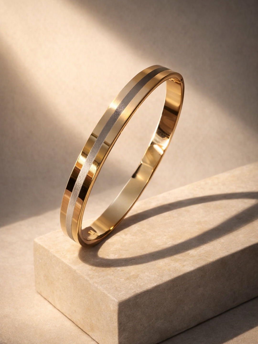 18K Gold Plated Striped Kada for Men | Stainless Steel Bracelet