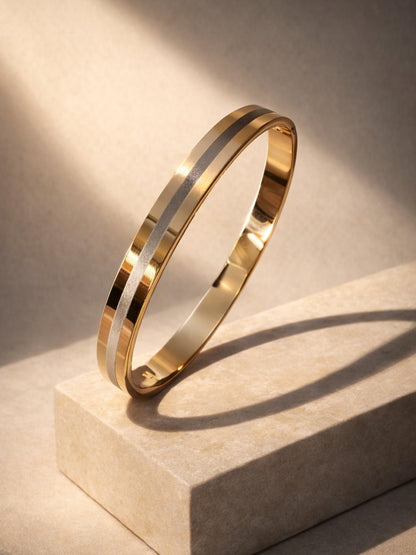 18K Gold Plated Striped Kada for Men | Stainless Steel Bracelet