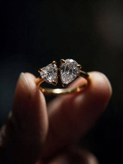 Heart & Marquise Solitaire Ring - 18kt Gold Plating