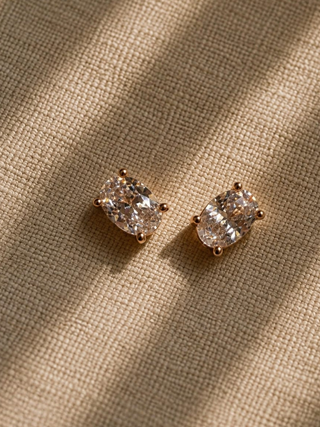 Oval-Cut Solitaire Stud Earrings | 18K Gold Plated Stainless Steel