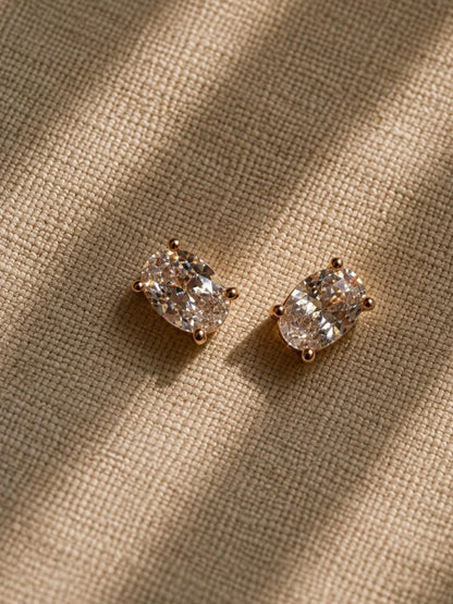 Oval-Cut Solitaire Stud Earrings | 18K Gold Plated Stainless Steel