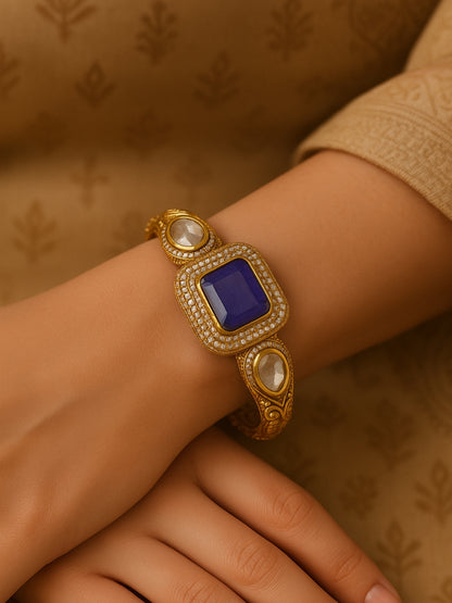 Purple Monalisa Stone Bangles | Gold Plated Kundan Moissanite Kada