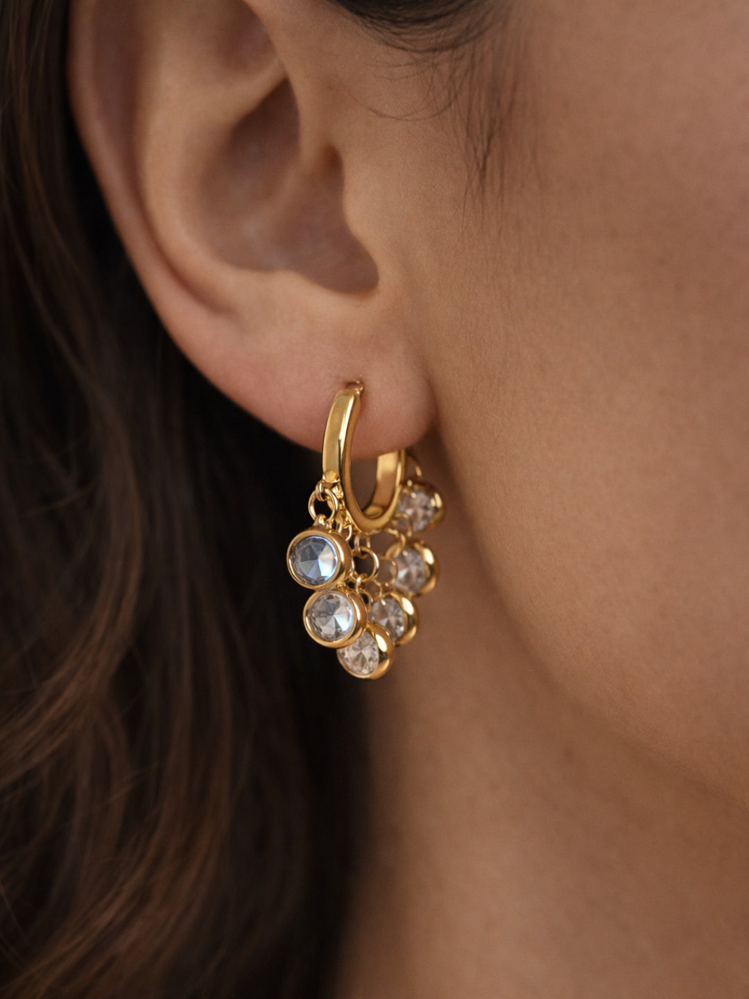 White CZ Charm Hoop Earrings – 18K Gold Plated Everyday Hoops