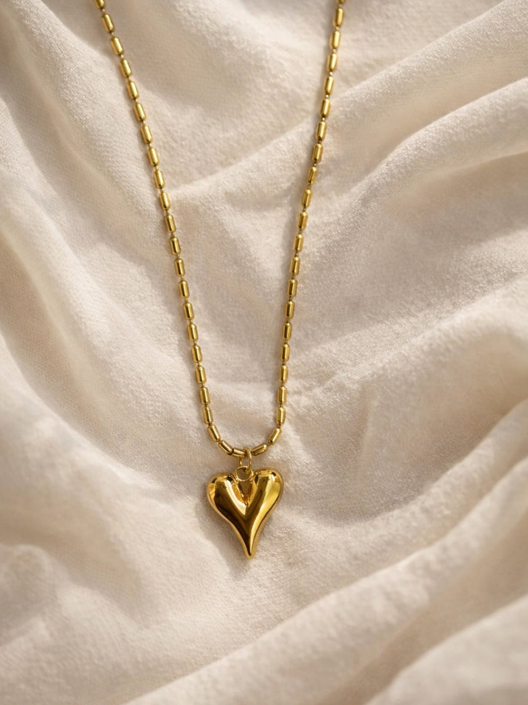 18K Gold Heart Beaded Chain Necklace – Stainless Steel