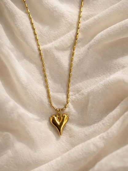 18K Gold Heart Beaded Chain Necklace – Stainless Steel