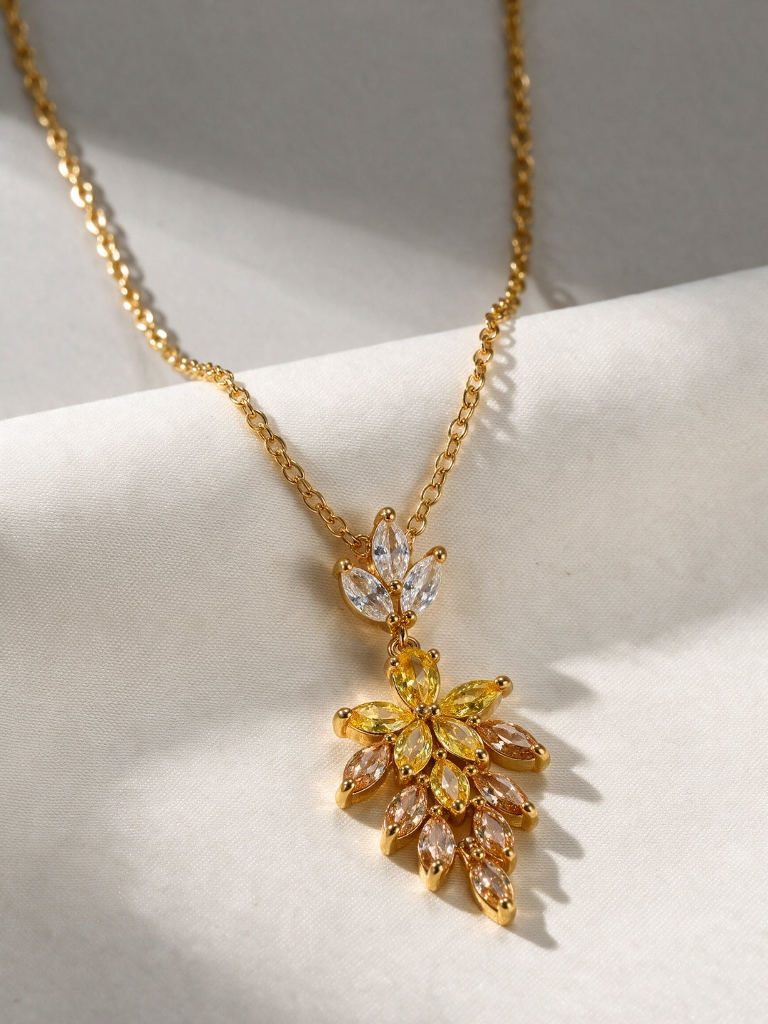 Felce Golden Leaf Cascade Necklace & Earring Set, 18K Gold-Plated