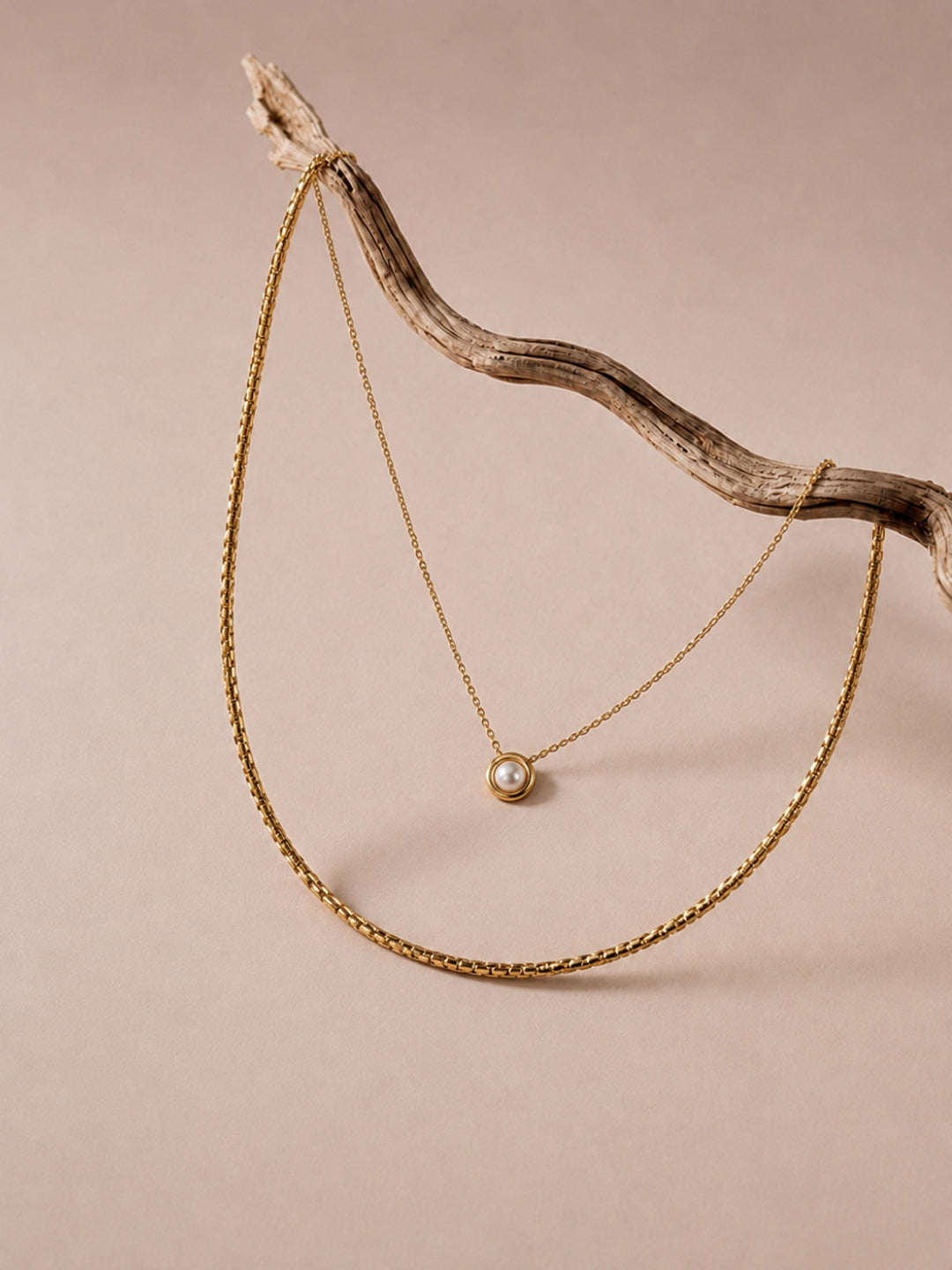 Pearl Pendant & Box Chain Necklace Set