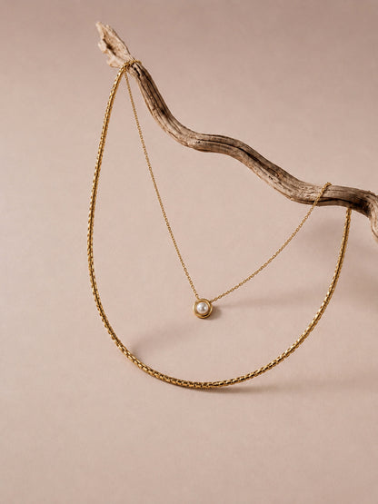 Pearl Pendant & Box Chain Necklace Set