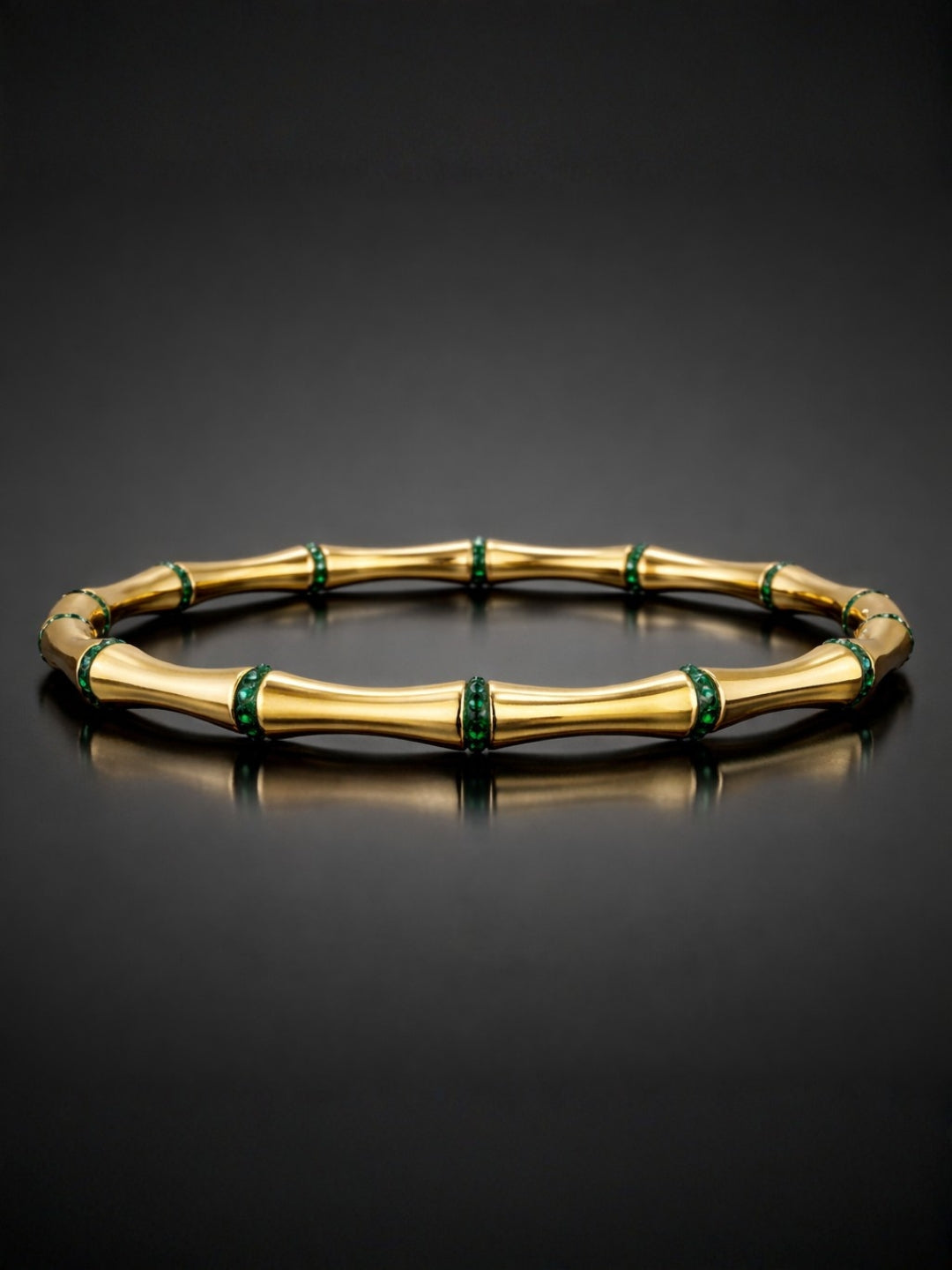 Emerald CZ Bamboo Cuff Bracelet in 18K Gold Plated Stainless Steel