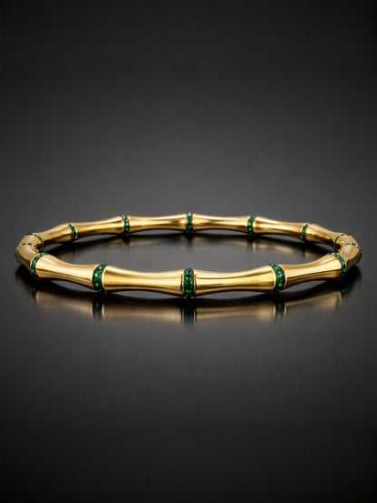 Emerald CZ Bamboo Cuff Bracelet in 18K Gold Plated Stainless Steel