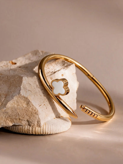 White MOP Clover Nail Cuff Bracelet