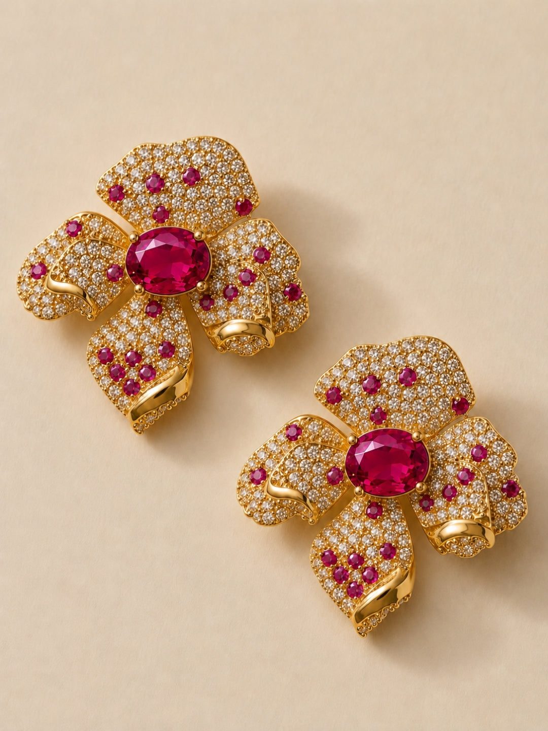 Boccio Fucsia Pavé Flower Necklace & Earring Set, 18K Gold-Plated