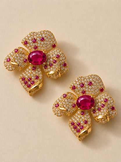 Boccio Fucsia Pavé Flower Necklace & Earring Set, 18K Gold-Plated