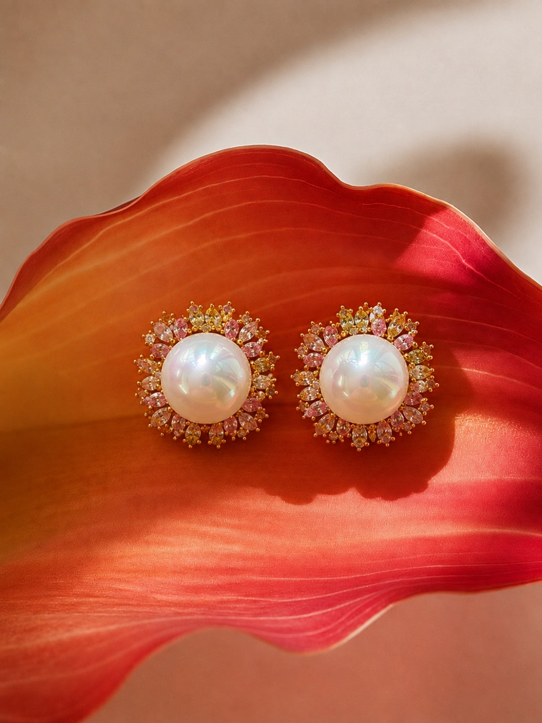 Corolla Pearl Sunburst Necklace & Earring Set, 18K Gold-Plated
