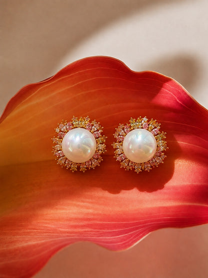 Corolla Pearl Sunburst Necklace & Earring Set, 18K Gold-Plated