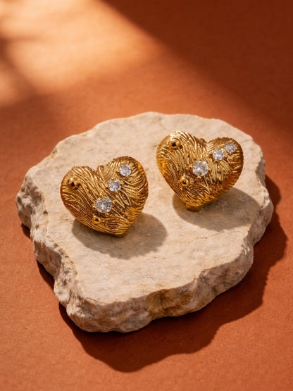 Textured Heart Hoop Earrings – 18K Rose Gold CZ Anti-Tarnish