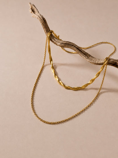 Layered Twist & Box Chain Necklace Set