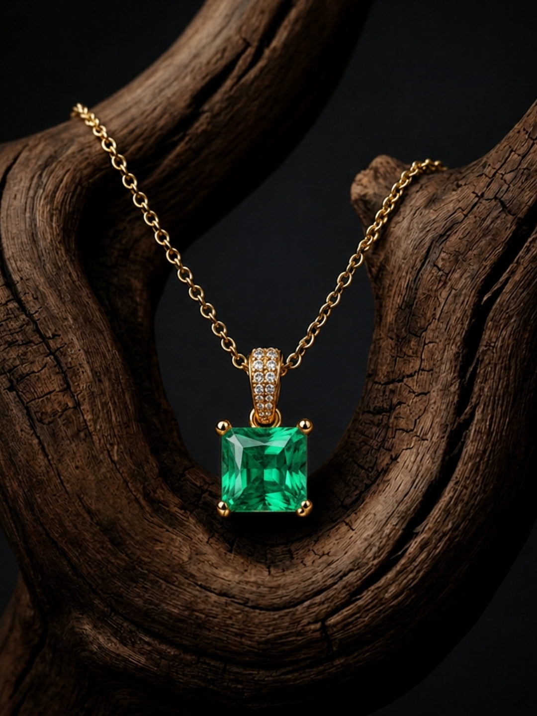 Emerald Square-Cut Pendant Necklace & Huggie Earring Set
