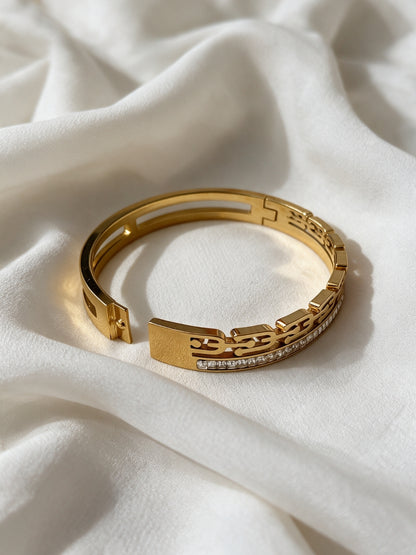 White CZ Double Gold Plated Cuff Bracelet